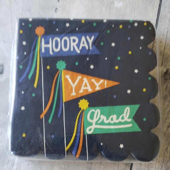 NWT - Hooray Yay Grad - Graduation Dark Blue Paper Napkins Set of 32 - Picture 1 of 2